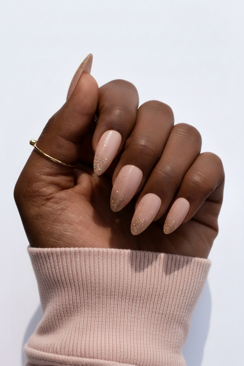 Hand with milky pink/nude sleeve